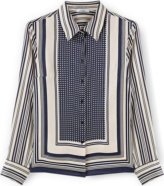 Motivi Sjaalprint satijnen blouse - Dames - Overhemden - Blauw - XS - Satijn - Overhemden