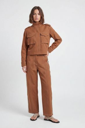 Karen Millen Womens Petite Tailored Military Cotton Stripe Straight Leg Trouser - Rust - Size 16 UK