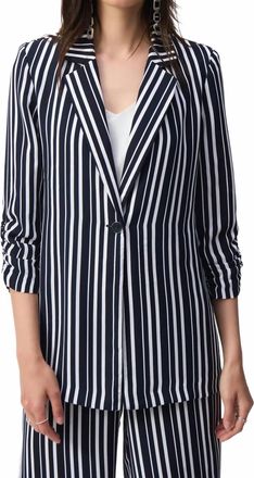 Joseph Ribkoff Stripe Boxy Blazer Jacket In Vanilla/midnight Blue