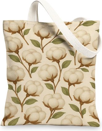 Generic Cotton Floral Canvas Tote Bag, Vintage Reusable Grocery Carrier, Lightweight Natural Cotton Shoulder Bags 13x15 Inch