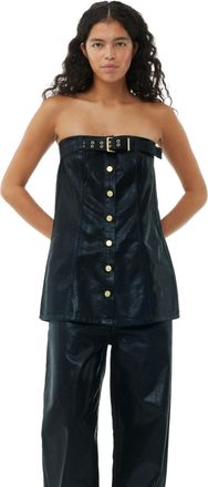 Ganni Foil Denim Corsage in Black Size 10 Organic Cotton Womens