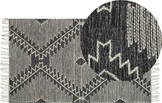 Beliani Alfombra De Algod&oacute;n Negro Blanco Crema 80 X 150 Cm Geom&eacute;trico Borlas Arbaa