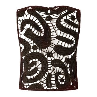 Pinko Sleeveless Tops, female, Brown, Size: XS Geometric Crocheted Sleeveless Top