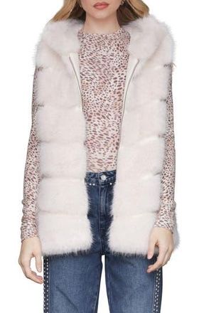 Avec Les Filles Faux Fur & Faux Leather Hooded Zip Vest in Pearl at Nordstrom Rack, Size Small