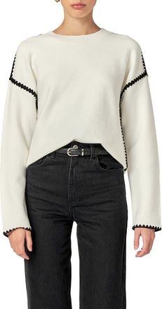 English Factory Embroidered Crewneck Sweater in White/black at Nordstrom, Size X-Small