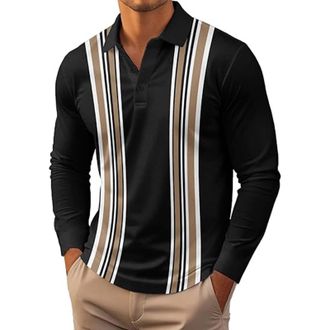 Generic Long Sleeve Polo Shirts Mens Casual Breathable Work Polo with Pocket Designer Button Down Collared Tshirts Golf Tops Jumpers Grandad Shirts Western Cl