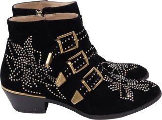 Chlo&eacute; Susanna Studded Ankle Boots in Black Velvet