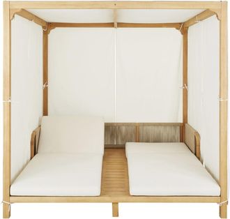 Maisons du monde Tumbona doble con dosel profesional de madera de eucalipto y tejido de poli&eacute;ster reciclado color crudo