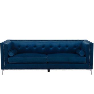 Beliani Sofá de 3 plazas de terciopelo azul marino con respaldo abotonado glamour Avaldsenes