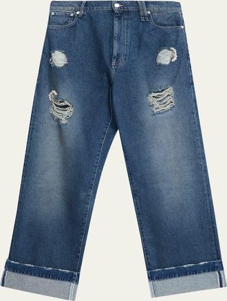 Simone Rocha Mens Distressed Straight Cuffed Jeans