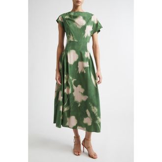 Lela Rose Abstract Floral Draped Crepe A-Line Midi Dress in Cactus at Nordstrom, Size 10