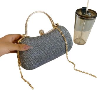 Generic Glitter Evening Banquet Bag, Clutch Handbag with Chain, Retro Rhinestone Crossbody Bag, Portable Purse Chain Bag for Wedding Party(Grey)