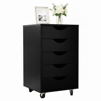 Relaxdays Relaxdays rolling cabinet, 5 drawers, H x W x D: 66.5x40x40 cm, under-desk filing cabinet, black