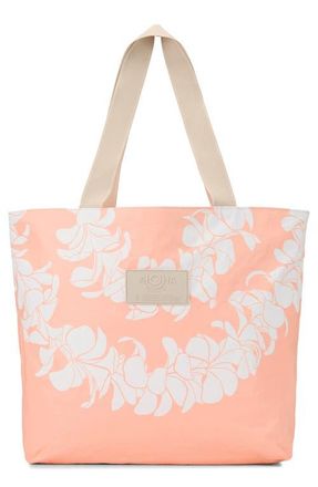 Aloha Collection Day Tripper Plumeria Lei Water Resistant Tote in Peachy at Nordstrom
