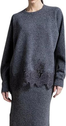 Kaos Jersey de cuello redondo de lana mixta con bajo de encaje - Knitwear - Mujer - Gris - L