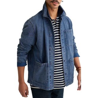 Seasalt Cornwall Tin Stream Denim Work Jacket in Dark Mid Indigo Wash at Nordstrom, Size Xx-Large