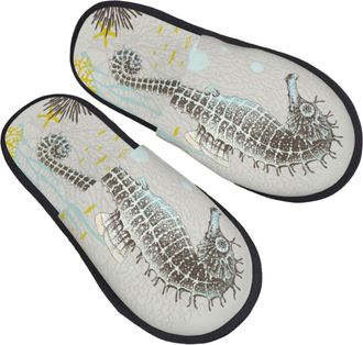 Generic Camping Slippers Vintage Coral Starfishes Plush Lined Slipper Anti-Slip Sole Fuzzy Slippers Bedroom Indoor Slipper For Travel Casual L