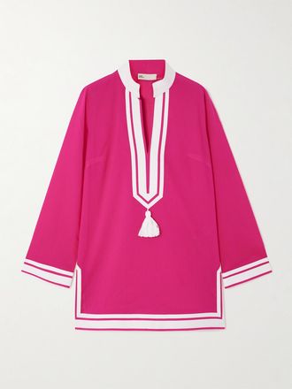 Tory Burch Tunica In Voile Di Cotone Con Finiture In Twill A Spina Di Pesce E Nappina - Rosa