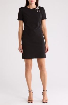 Eliza J Rhinestone Bow Short Sleeve Sheath Dress in Black at Nordstrom Rack, Size 18 (Similar To 14W)
