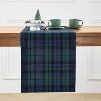 Solino Home Linen Table Runner for Dining Table, Holiday and Everyday Table Decor - Blackwatch Plaid in Blue And Green at Nordstrom, Size Xx-Small