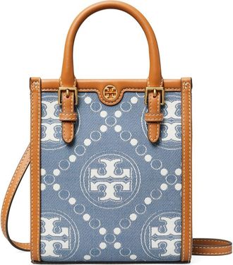 Tory Burch T Monogram Denim & Leather Mini N/S Tote