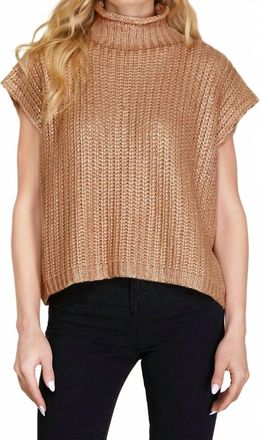 She + Sky Metallic Foil Short Sleeve Sweater Top In Gold