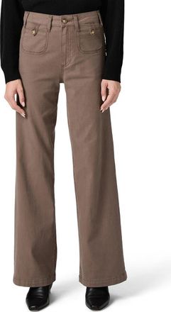 Paige Anessa Button Pocket High Waist Wide Leg Jeans in Vintage Mushroom Taupe at Nordstrom, Size 31