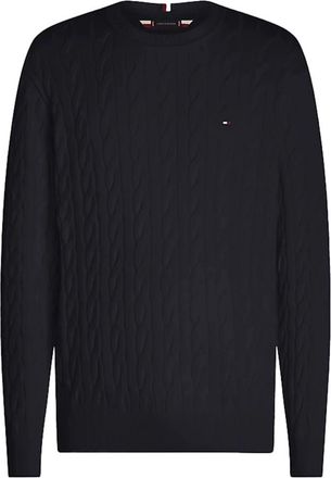 Tommy Hilfiger Relaxed Fit Gebreide Trui in Blauw - Heren - Ronde hals truien - Blauw - M - Katoen - Truien & Vesten