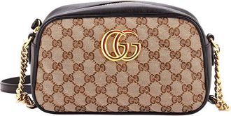 Gucci Black Gg Canvas Gg Marmont Shoulder Bag Diagonal Quilted Small (Authentic Pre-Loved)
