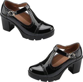 Supvox Waterproof Round Toe High Heels for Women, Black Chunky Heel Single Shoes, Comfortable Work Pumps for Ladies, Size 42