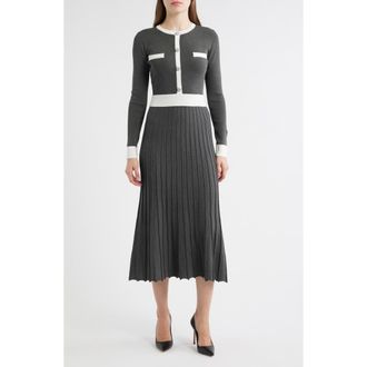 ZOE AND CLAIRE Long Sleeve A-Line Sweater Dress in Charcoal/White at Nordstrom Rack, Size X-Small