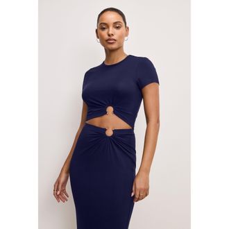 Good American Womens Stretch Jersey Top | Horizon Ink, Size Medium | Good American by Khlo&Egrave; Kardashian