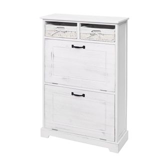 Hhg Hhg - Nunca Usado] Carro Zapatero 670, Armario Zapatero, Caj&oacute;n Cesta Aspecto Shabby Madera Maciza 100x60x24cm, Blanco