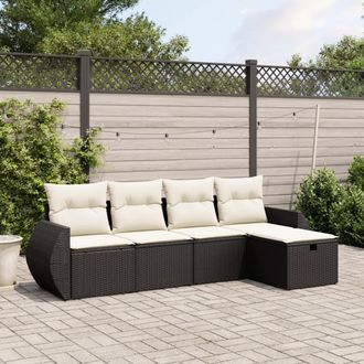 vidaXL Set De Muebles De Jard&iacute;n 5 Pzas Y Cojines Rat&aacute;n Sint&eacute;tico Negro Vidaxl