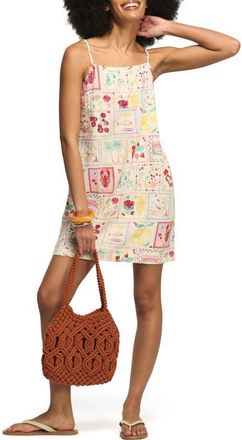 Lucky Brand Conversational Print Linen Blend Minidress in Multi Postcard at Nordstrom, Size X-Large