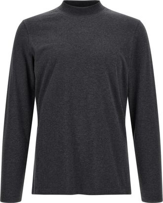 Brunello Cucinelli Camiseta de algod&oacute;n de punto con cuello perkins - Tops - Hombre - Gris - XS