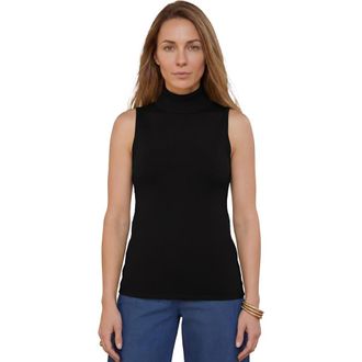 Jessica London Carefree Cashmere Sleeveless Turtleneck Shell in Black at Nordstrom, Size 16