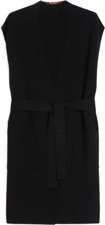 Max Mara Jassen, Dames, Zwart, M, Leer, Abete Lange Vest