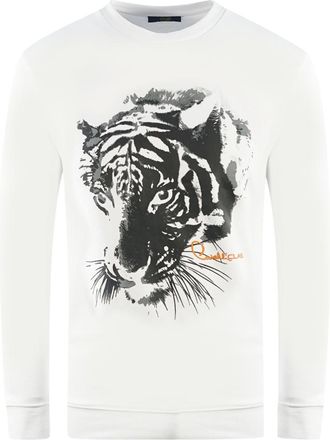 Cavalli Mens Tiger Silhouette Logo White Sweatshirt Cotton - Size 3XL