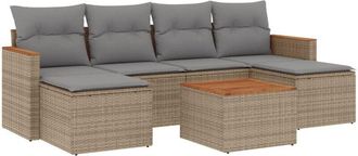 vidaXL Vidaxl - Set Sof&aacute;s De Jard&iacute;n 7 Piezas Y Cojines Rat&aacute;n Sint&eacute;tico Beige