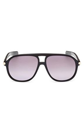 adidas 58mm Pilot Sunglasses in Shiny Black /Gradient Smoke at Nordstrom