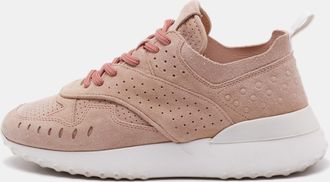 Tod's Tods Dusty Pink Suede Perforated Low Top Sneakers
