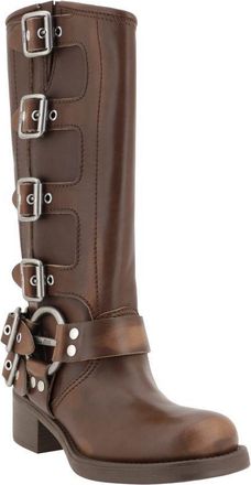 Miu Miu Womens Brown Calf Leather Bos Taurus Lace-Up Boots