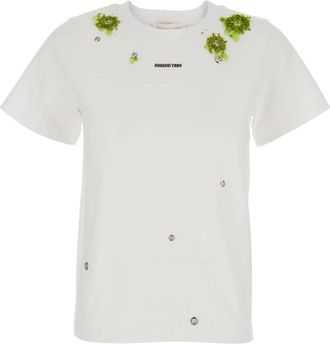 Shushu/Tong Grommet Embroidered Floral Tee - Dames - T-shirts - Wit - XS - Katoen - Tops