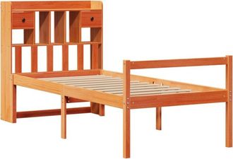 vidaXL Cama Con Estanter&iacute;a Sin Colch&oacute;n Madera Maciza Marr&oacute;n 75x190 Cm Vidaxl