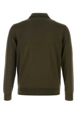 Prada Mens Olive Green Wool Polo Shirt Militare Exterior: Virgin