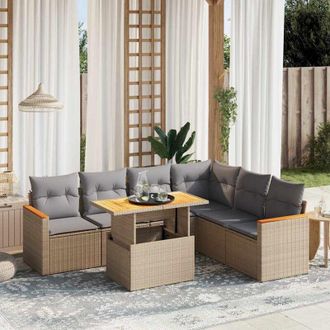 vidaXL Vidaxl - Set Sof&aacute;s De Jard&iacute;n 7 Piezas Y Cojines Rat&aacute;n Sint&eacute;tico Beige