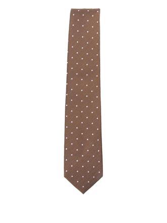 Brioni dot-pattern silk tie - Brown