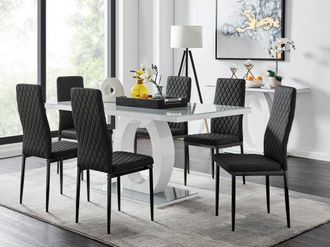 Furniturebox Giovani 6-Seater Grey Glass Dining Table & 6 Milan Faux Leather Dining Chairs in Black