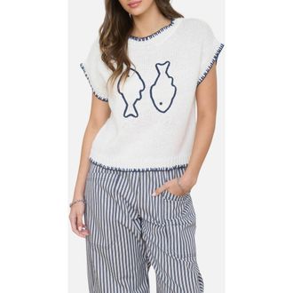 J.O.A. Fish Short Sleeve Sweater in Cream at Nordstrom, Size Medium
